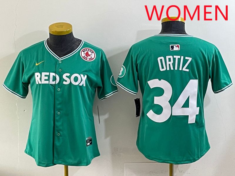Women 2025 Boston Red Sox #34 Ortiz Dark Green Joint Name Nike MLB Jersey style 9
